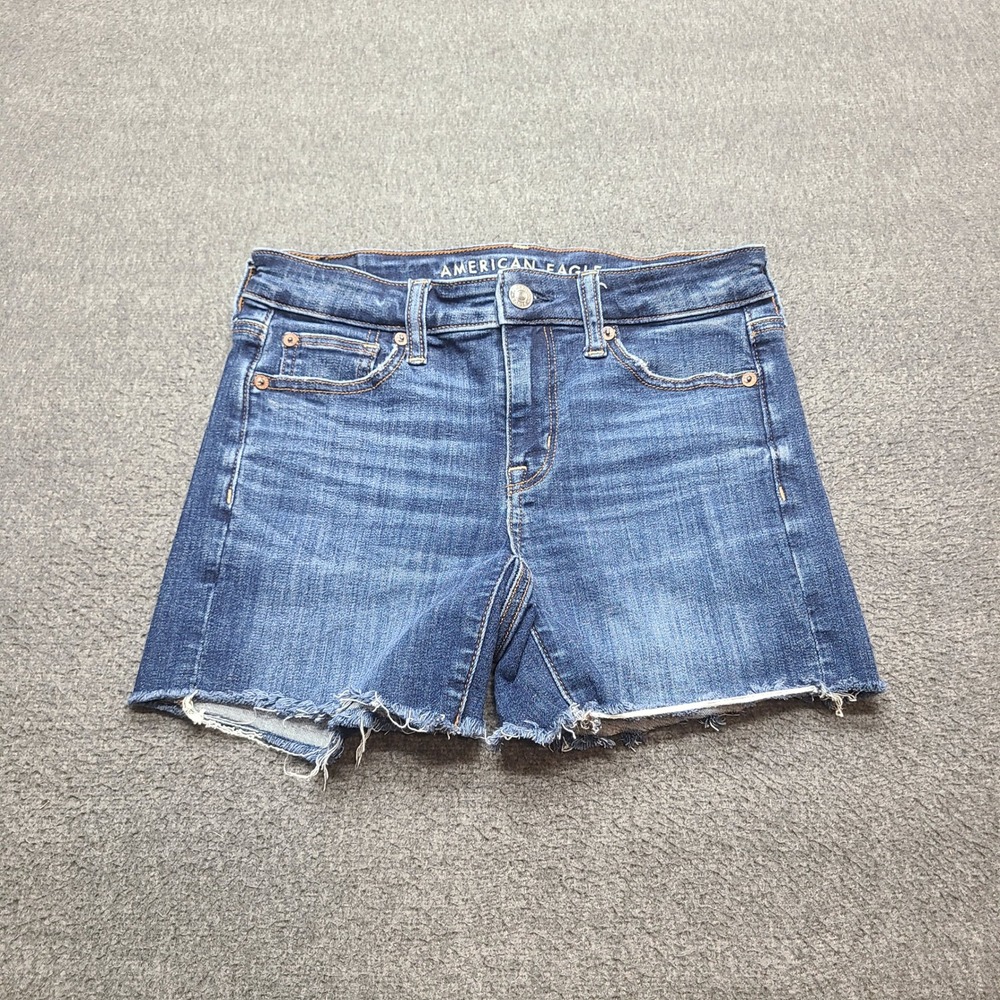 American Eagle Hi-Rise Shortie Women Size 0 Blue Excellent Raw Hem Stretch
